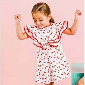 New! Kinderkind Cherry Printed Ruffle Dress for Toddler Girl, Size 5T